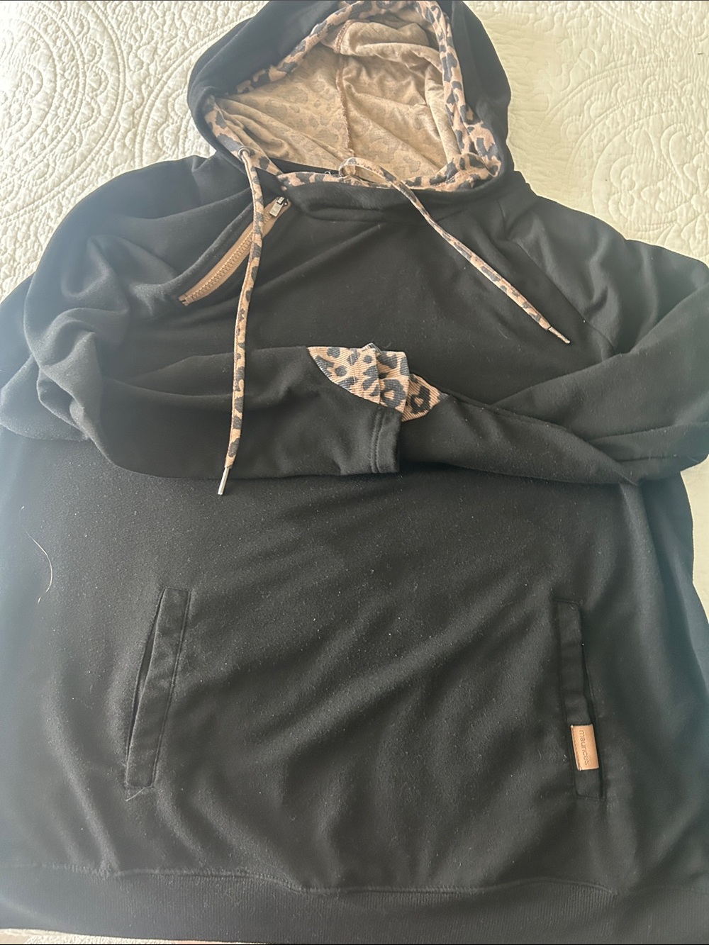 Maurices Black Hoodie with Leopard Trim
